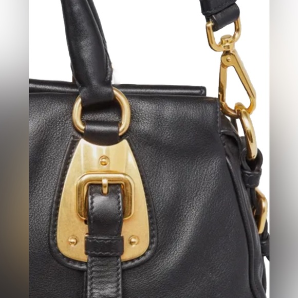 SOLD!!PRADA Black Calfskin Bauletto Handbag Medium Black with Lock, COA Dustbag - Picture 7 of 17